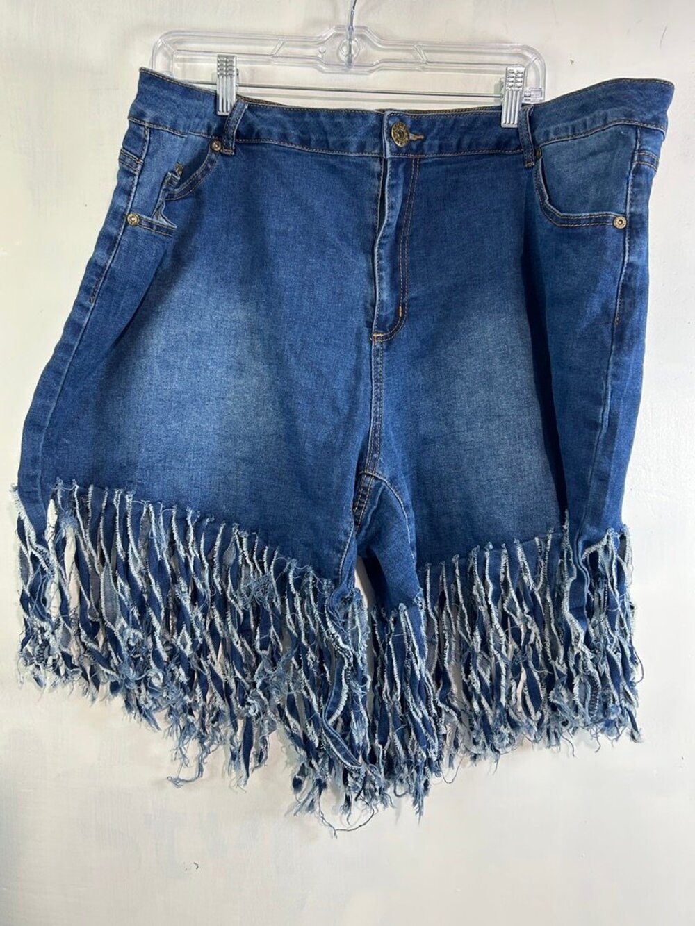 Ashley Stewart Size 26 Denim Fringe Shorts Distressed Boho Festival Y2K Festival